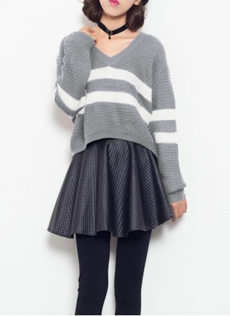 Striped Cropped Grey Sweater